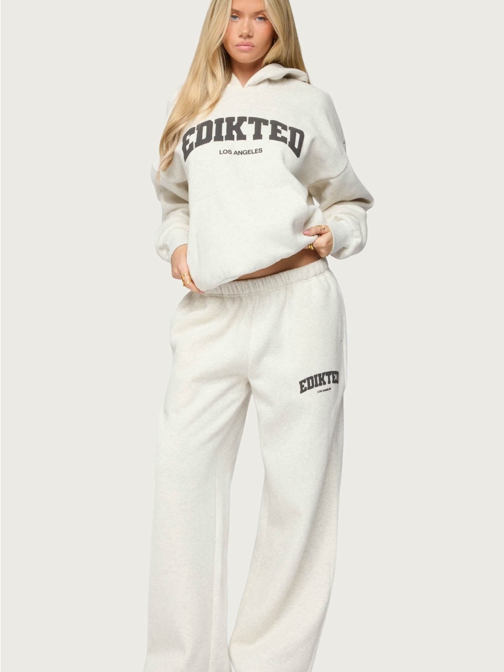 Edikted LA Cream Pullover Hoodie with Black Logo - Picture 2 of 6